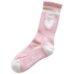 BAPE Ape Head Stripe Crew Socks Pink White | A Bathing Ape